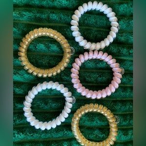 Teleties Coconut White, Good as Gold, and Checked Out Hair Ties | Size L